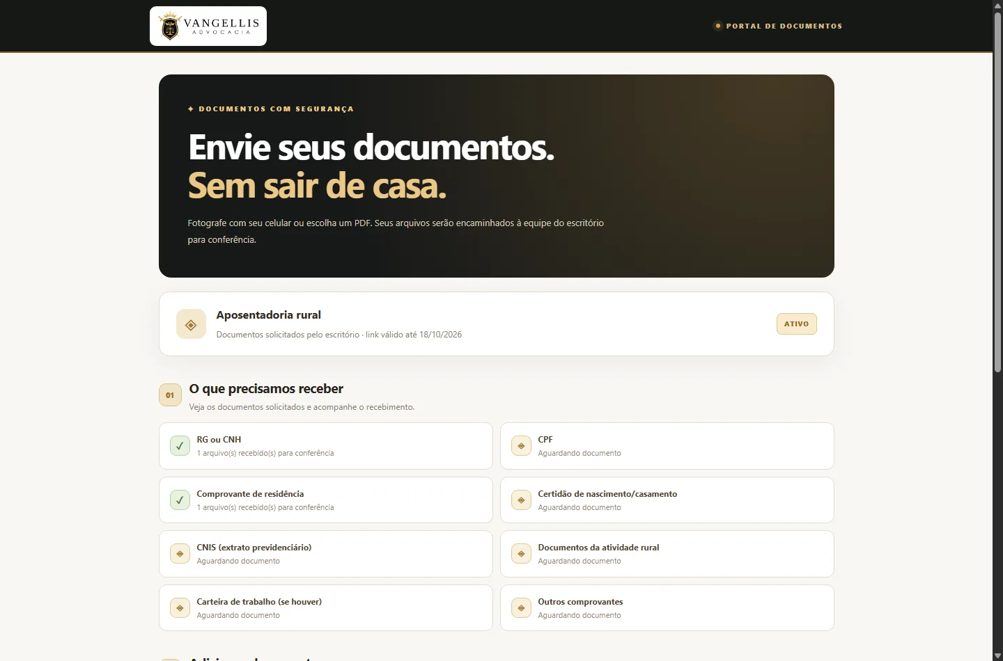 Portal de documentos do Vangellis Scan 0.6, registrado em teste local com conteúdo fictício