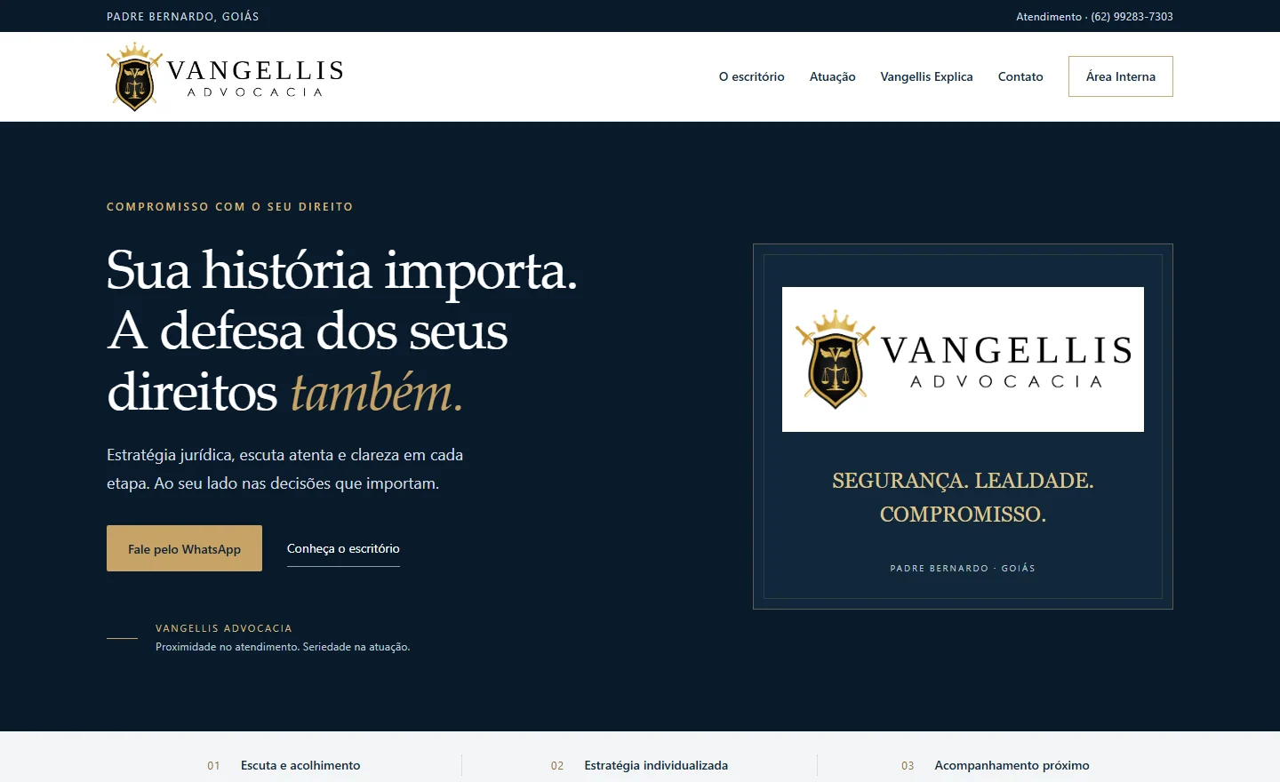 Captura do site institucional Vangellis Advocacia criado no ecossistema JoveWorks